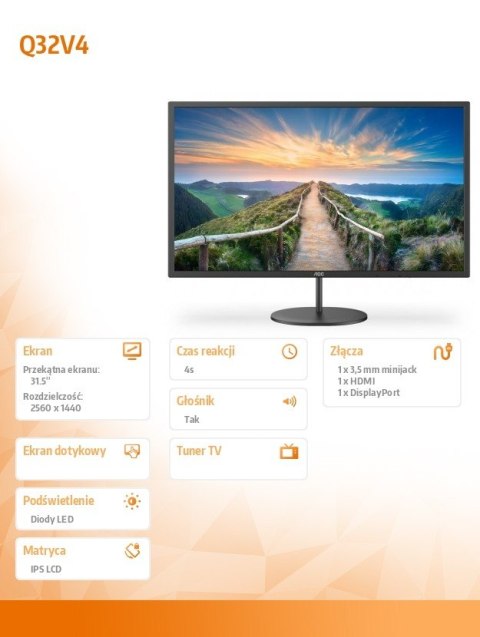 AOC Monitor Q32V4 31.5 IPS HDMI DP Głośniki AOC Monitor Q32V4 31.5 IPS HDMI DP Głośniki