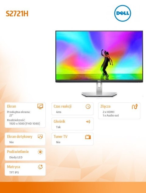 Dell Monitor S2721H 27 cali IPS LED Full HD (1920x1080) /16:9/2xHDMI/Speakers/3Y PPG Dell Monitor S2721H 27 cali IPS LED Full HD (1920x1080) /16:9/2xHDMI/Speakers/3Y PPG