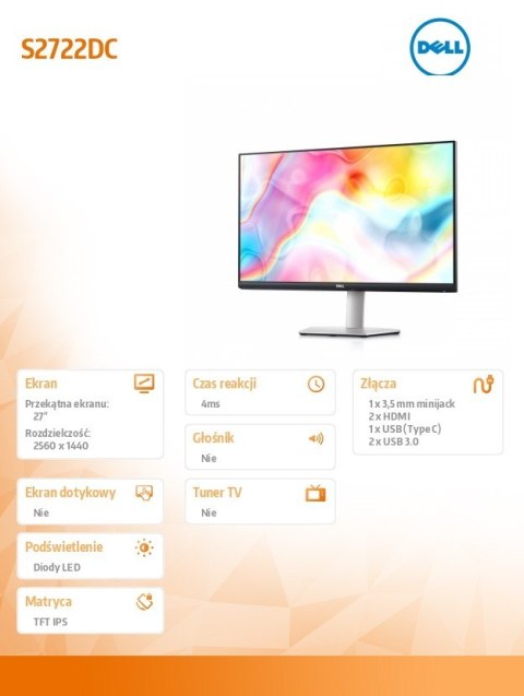 Dell Monitor S2722DC 27 cali LED 2560x1440/HDMI/USBC/3Y Dell Monitor S2722DC 27 cali LED 2560x1440/HDMI/USBC/3Y
