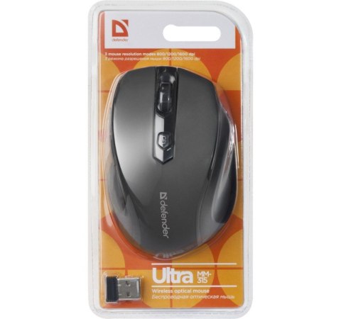Defender Mysz bezprzewodowa ULTRA MM-315 RF czarna 1600 dpi 6P Defender Mysz bezprzewodowa ULTRA MM-315 RF czarna 1600 dpi 6P