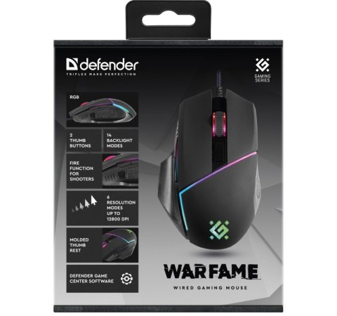 Defender Mysz gamingowa Warfame GM-880L optyczna 12800dpi 8P RGB Defender Mysz gamingowa Warfame GM-880L optyczna 12800dpi 8P RGB