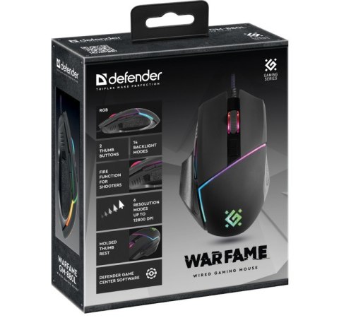 Defender Mysz gamingowa Warfame GM-880L optyczna 12800dpi 8P RGB Defender Mysz gamingowa Warfame GM-880L optyczna 12800dpi 8P RGB