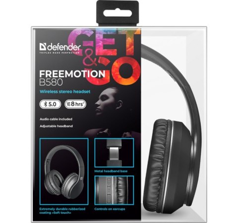 Defender Słuchawki bezprzewodowe nauszne Freemotion B580 Czarne Defender Słuchawki bezprzewodowe nauszne Freemotion B580 Czarne