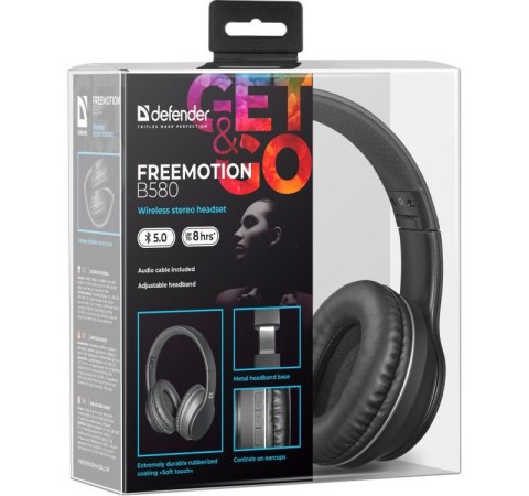 Defender Słuchawki bezprzewodowe nauszne Freemotion B580 Czarne Defender Słuchawki bezprzewodowe nauszne Freemotion B580 Czarne