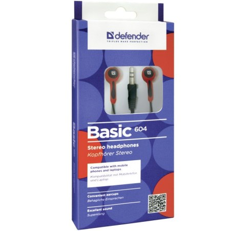 Defender Słuchawki douszne BASIC 604 przewodowe Czarno-czerwone Defender Słuchawki douszne BASIC 604 przewodowe Czarno-czerwone