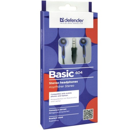 Defender Słuchawki przewodowe, nauszne BASIC 604 Czarno-niebieskie Defender Słuchawki przewodowe, nauszne BASIC 604 Czarno-niebieskie