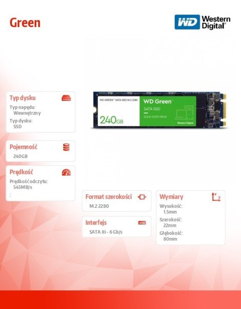 Western Digital Dysk SSD Green 240GB SATA M.2 2280 WDS240G3G0B Western Digital Dysk SSD Green 240GB SATA M.2 2280 WDS240G3G0B