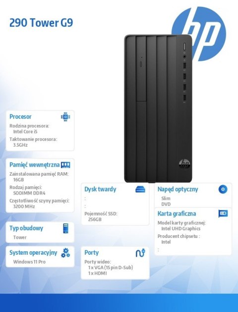 HP Inc. Komputer stacjonarny 290 Tower G9 i5-13500 256GB/16GB/DVDR/W11P 936A7EA HP Inc. Komputer stacjonarny 290 Tower G9 i5-13500 256GB/16GB/DVDR/W11P 936A7EA