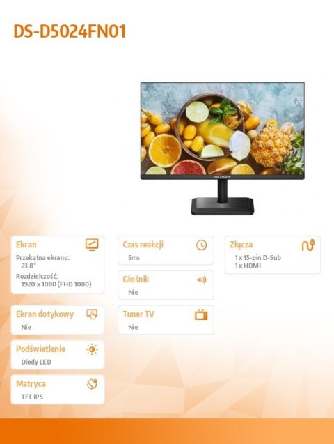 Hikvision Monitor DS-D5024FN01 24 cale Hikvision Monitor DS-D5024FN01 24 cale