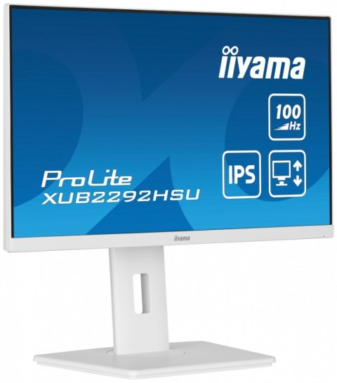 IIYAMA Monitor 21.5 cala ProLite XUB2292HSU-W6 IPS,100Hz,FreeSync,PIVOT,0.4ms,HDMI, DP,4xUSB(3.2),2x2W,HAS(150mm), Biały IIYAMA Monitor 21.5 cala ProLite XUB2292HSU-W6 IPS,100Hz,FreeSync,PIVOT,0.4ms,HDMI, DP,4xUSB(3.2),2x2W,HAS(150mm), Biały