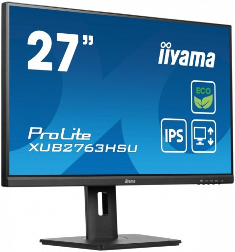IIYAMA Monitor 27 cali ProLite XUB2763HSU-B1 IPS,100HZ,ECO,3ms,SLIM,HDMI,DP,2x USB3.22x2W,HAS(150mm),TCO,EPEAT IIYAMA Monitor 27 cali ProLite XUB2763HSU-B1 IPS,100HZ,ECO,3ms,SLIM,HDMI,DP,2x USB3.22x2W,HAS(150mm),TCO,EPEAT