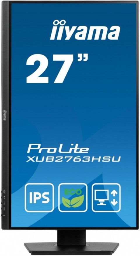 IIYAMA Monitor 27 cali ProLite XUB2763HSU-B1 IPS,100HZ,ECO,3ms,SLIM,HDMI,DP,2x USB3.22x2W,HAS(150mm),TCO,EPEAT IIYAMA Monitor 27 cali ProLite XUB2763HSU-B1 IPS,100HZ,ECO,3ms,SLIM,HDMI,DP,2x USB3.22x2W,HAS(150mm),TCO,EPEAT
