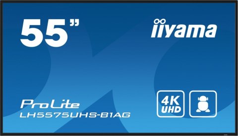 IIYAMA Monitor 54.6 cali ProLite LH5575UHS-B1AG 24/7,IPS,ANDROID.11,4K,500cd/m2,WiFi,3xHDMI,DP,Daisy/Chain,2xUSB,2x10W,RJ45,iiSignage2, IIYAMA Monitor 54.6 cali ProLite LH5575UHS-B1AG 24/7,IPS,ANDROID.11,4K,500cd/m2,WiFi,3xHDMI,DP,Daisy/Chain,2xUSB,2x10W,RJ45,iiSignage2,