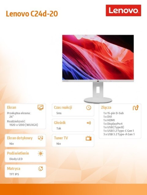Lenovo Monitor 24 cale C24d-20 63FENAT2EU Lenovo Monitor 24 cale C24d-20 63FENAT2EU
