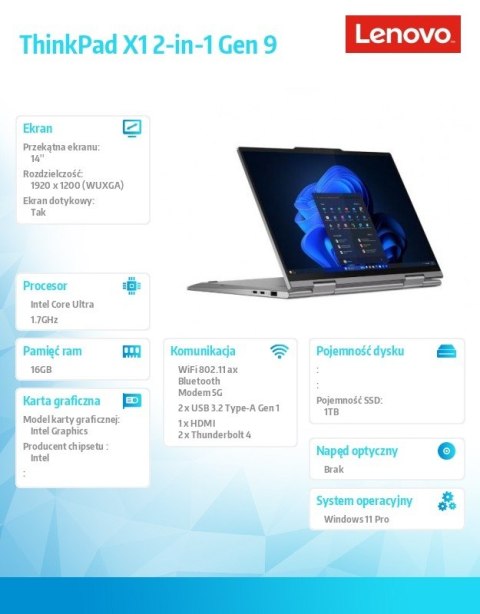 Lenovo Ultrabook ThinkPad X1 2in1 G9 21KE0043PB W11Pro Ultra 7 155U/16GB/1TB/INT/LTE/14.0 WUXGA/Touch/Grey/vPro/3YRS Premier Support + Lenovo Ultrabook ThinkPad X1 2in1 G9 21KE0043PB W11Pro Ultra 7 155U/16GB/1TB/INT/LTE/14.0 WUXGA/Touch/Grey/vPro/3YRS Premier Support +