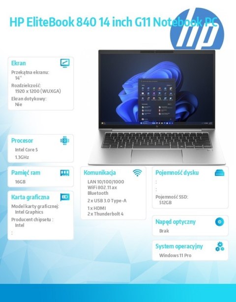 HP Inc. Notebook EliteBook 840 G11 U5-125U 512GB/16GB/W11P/14.0 9G0E5ET HP Inc. Notebook EliteBook 840 G11 U5-125U 512GB/16GB/W11P/14.0 9G0E5ET