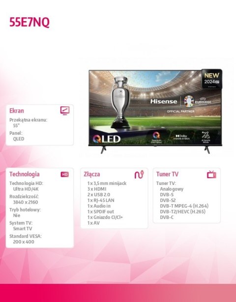 Hisense Telewizor QLED 55 cali 55E7NQ Hisense Telewizor QLED 55 cali 55E7NQ