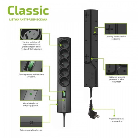 EVER Listwa antyprzepięciowa Classic 1.5m T/LZ09-CLA015/0000 EVER Listwa antyprzepięciowa Classic 1.5m T/LZ09-CLA015/0000
