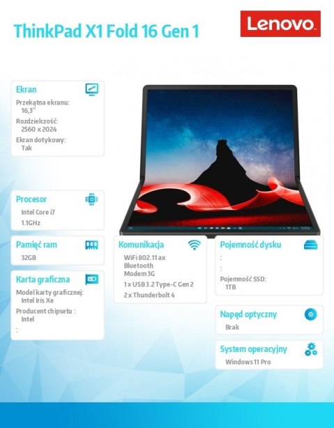 Lenovo Laptop ThinkPad X1 Fold 16 G1 21ES0013PB W11Pro i7-1260U/32GB/1TB/INT/LTE/16.3/Touch/vPro/3YRS Premier Support + CO2 Offset Lenovo Laptop ThinkPad X1 Fold 16 G1 21ES0013PB W11Pro i7-1260U/32GB/1TB/INT/LTE/16.3/Touch/vPro/3YRS Premier Support + CO2 Offset
