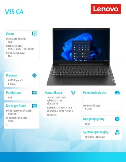 Lenovo Laptop V15 G4 82YU00UPPB W11Home 7520U/8GB/512GB/AMD Radeon/15.6 FHD/Black/3YRS OS Lenovo Laptop V15 G4 82YU00UPPB W11Home 7520U/8GB/512GB/AMD Radeon/15.6 FHD/Black/3YRS OS
