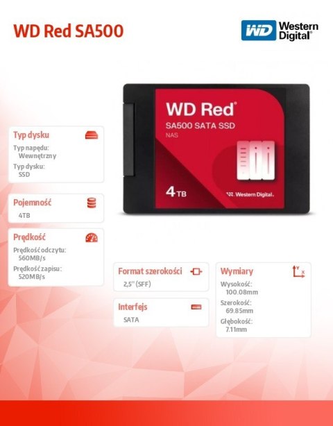 Western Digital Dysk SSD Red SSD 4TB SATA 2,5 WDS400T2R0A Western Digital Dysk SSD Red SSD 4TB SATA 2,5 WDS400T2R0A