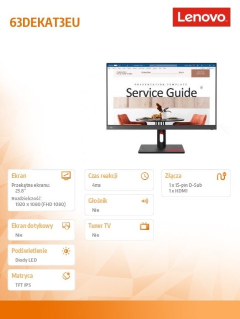 Lenovo Monitor 23.8 cala ThinkVision S24i-30 WLED LCD 63DEKAT3EU Lenovo Monitor 23.8 cala ThinkVision S24i-30 WLED LCD 63DEKAT3EU