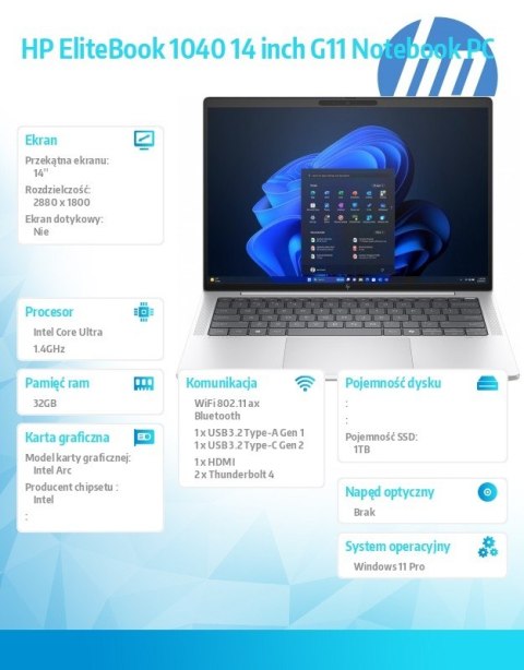 HP Inc. Notebook EliteBook 1040 G11 U7-155H 1TB/32GB/W11P/14.0 9G0W9ET HP Inc. Notebook EliteBook 1040 G11 U7-155H 1TB/32GB/W11P/14.0 9G0W9ET