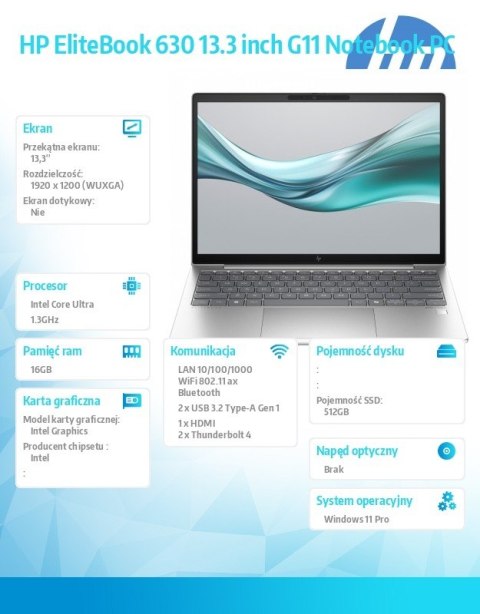 HP Inc. Notebook EliteBook 630 G11 U5-125U 512GB/16GB/W11P/13.3 A37VMET HP Inc. Notebook EliteBook 630 G11 U5-125U 512GB/16GB/W11P/13.3 A37VMET
