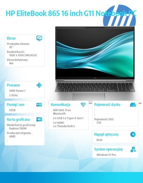 HP Inc. Notebook EliteBook 865 G11 Ryzen 7P 8840U 1TB/32GB/W11P/16.0 9G0Z4ET HP Inc. Notebook EliteBook 865 G11 Ryzen 7P 8840U 1TB/32GB/W11P/16.0 9G0Z4ET
