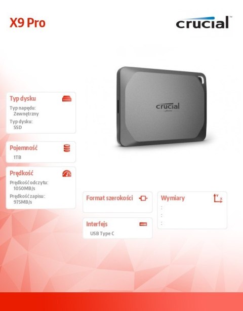 Crucial Dysk SSD X9 Pro 1TB USB-C 3.2 Gen2 Crucial Dysk SSD X9 Pro 1TB USB-C 3.2 Gen2