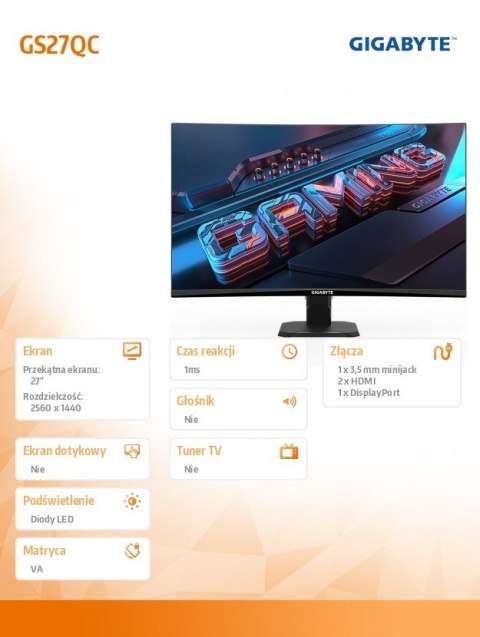 Gigabyte Monitor 27 cali GS27QC IPS Gigabyte Monitor 27 cali GS27QC IPS