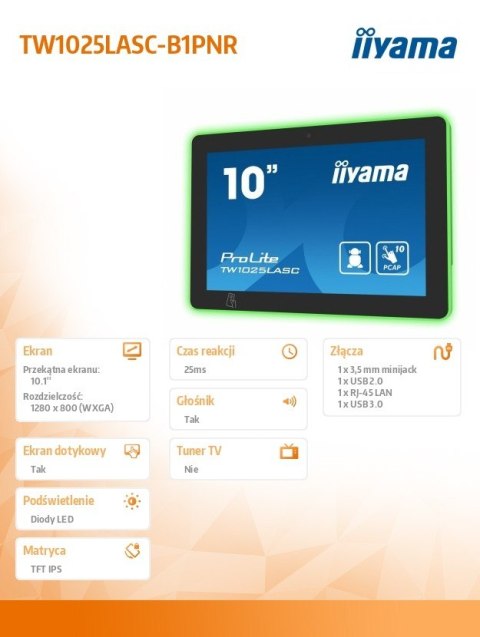 IIYAMA Monitor 10 cali TW1025ALASC B1PNR,10 punktów dotykowych IPS WiFi IIYAMA Monitor 10 cali TW1025ALASC B1PNR,10 punktów dotykowych IPS WiFi