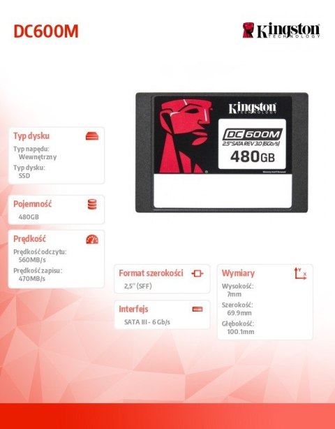 Kingston Dysk SSD DC600M 480GB Kingston Dysk SSD DC600M 480GB
