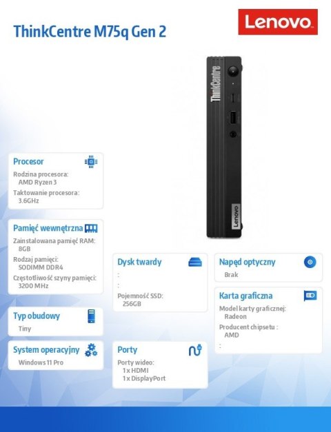 Lenovo Komputer ThinCentre M75q G2 Tiny 11JN008JPB W11Pro 5350GE/8GB/256GB/AMD Radeon/3YRS OS Lenovo Komputer ThinCentre M75q G2 Tiny 11JN008JPB W11Pro 5350GE/8GB/256GB/AMD Radeon/3YRS OS