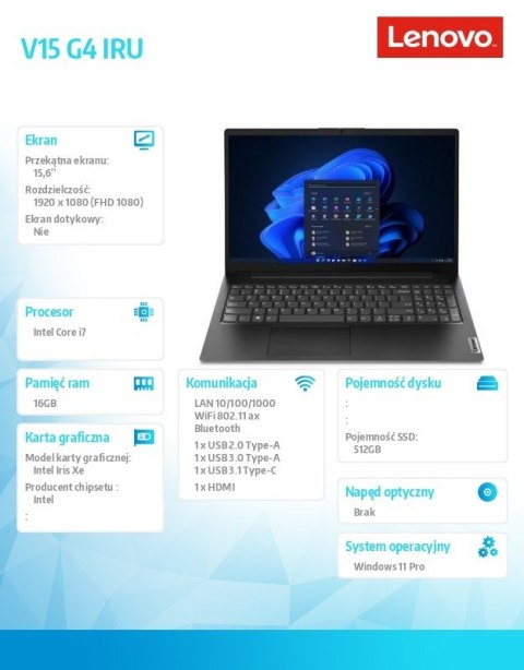 Lenovo Laptop V15 G4 83A100LQPB W11Pro i7-1355U/16GB/512GB/INT/15.6 FHD/Business Black/3YR OS Lenovo Laptop V15 G4 83A100LQPB W11Pro i7-1355U/16GB/512GB/INT/15.6 FHD/Business Black/3YR OS