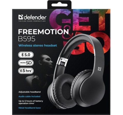 Defender Słuchawki bezprzewodowe nauszne Freemotion B595 Czarne Defender Słuchawki bezprzewodowe nauszne Freemotion B595 Czarne