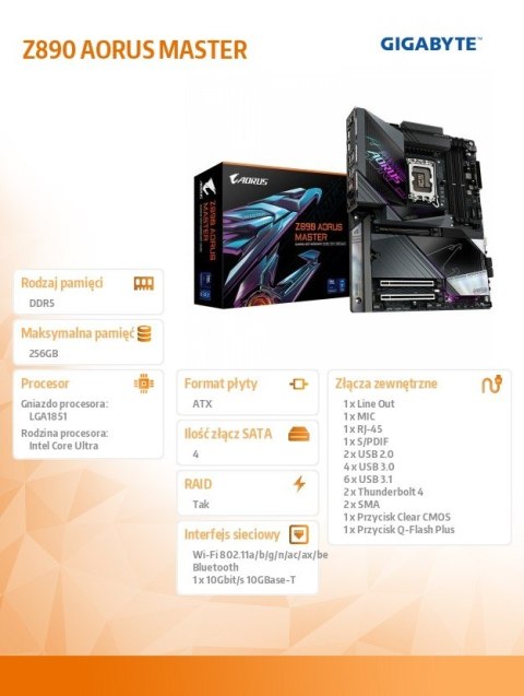 Gigabyte Płyta główna Z890 AORUS MASTER Gigabyte Płyta główna Z890 AORUS MASTER