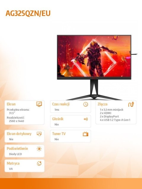 AOC Monitor 31.5 cali AG325QZN VA 240Hz HDMIx2 DPx2 Pivot AOC Monitor 31.5 cali AG325QZN VA 240Hz HDMIx2 DPx2 Pivot
