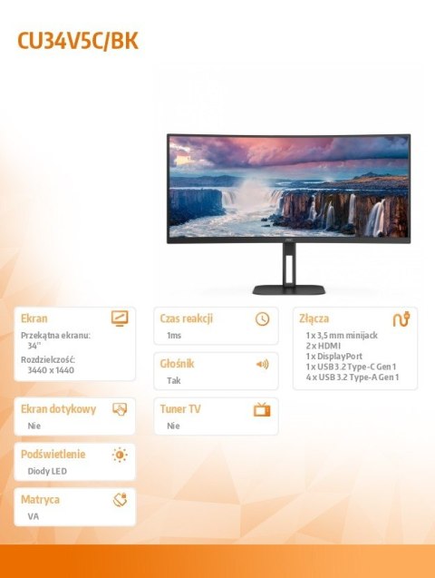 AOC Monitor CU34V5C 34 cali Curved VA 100Hz HDMI DP USB-C AOC Monitor CU34V5C 34 cali Curved VA 100Hz HDMI DP USB-C