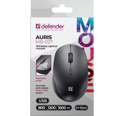 Defender Mysz bezprzewodowa silent click AURIS MB-027 800/1200/1600 DPI czarna Defender Mysz bezprzewodowa silent click AURIS MB-027 800/1200/1600 DPI czarna