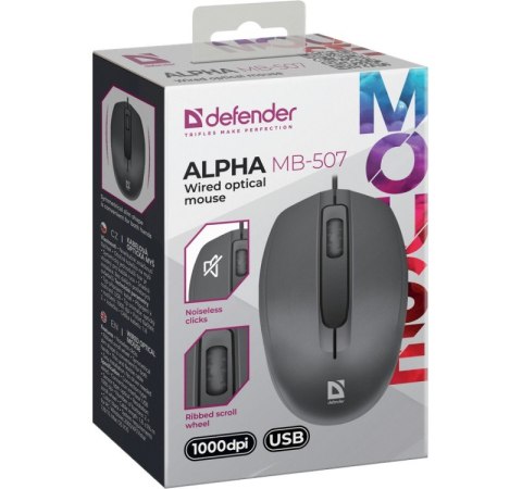 Defender Mysz przewodowa optyczna Alpha MB-507 1000DPI 3P czarna Defender Mysz przewodowa optyczna Alpha MB-507 1000DPI 3P czarna