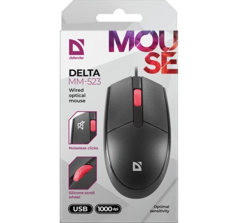 Defender Mysz przewodowa optyczna Delta MM-523 Czarna Defender Mysz przewodowa optyczna Delta MM-523 Czarna