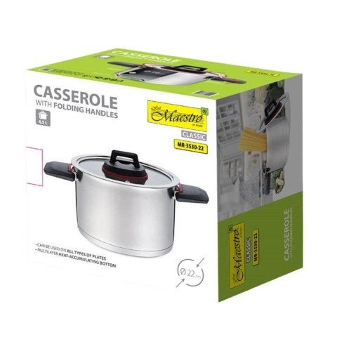 Feel-Maestro Garnek ze składanymi uchwytami 22cm, 4,2l MR-3530-22 Feel-Maestro Garnek ze składanymi uchwytami 22cm, 4,2l MR-3530-22