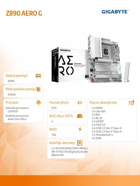 Gigabyte Płyta główna Z890 AERO Gigabyte Płyta główna Z890 AERO