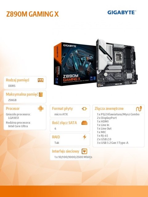 Gigabyte Płyta główna Z890M GAMING X Gigabyte Płyta główna Z890M GAMING X