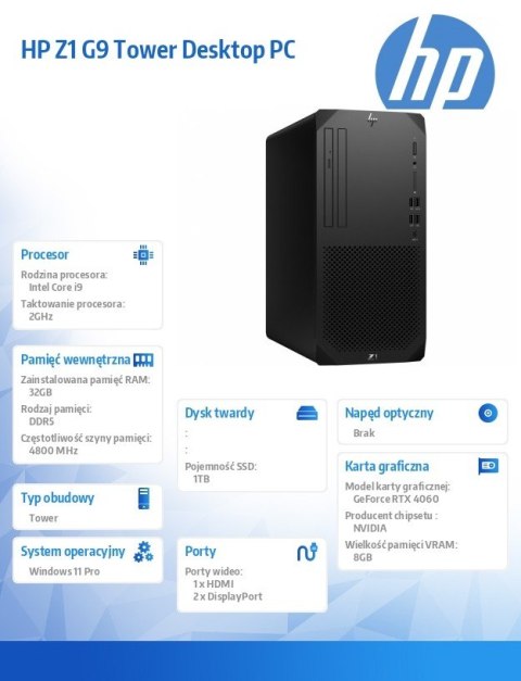 HP Inc. Komputer Z1 Tower G9 i9-14900 1TB/32GB/W11P 8T1G3EA HP Inc. Komputer Z1 Tower G9 i9-14900 1TB/32GB/W11P 8T1G3EA