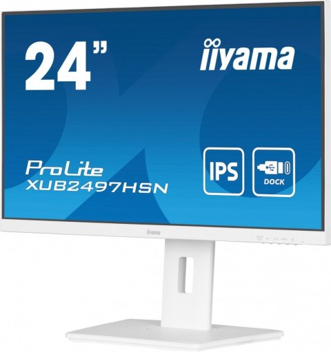 IIYAMA Monitor 24 cale XUB2497HSN-W2 IPS, USB-C Dock, HDMI, DP, 300cd, Pivot, HAS, biały /5y/ IIYAMA Monitor 24 cale XUB2497HSN-W2 IPS, USB-C Dock, HDMI, DP, 300cd, Pivot, HAS, biały /5y/