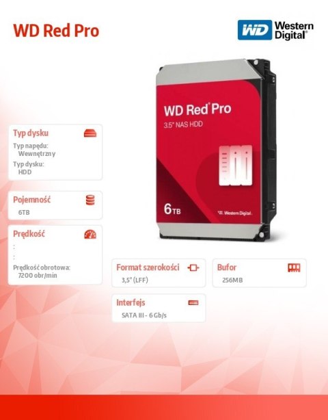 Western Digital Dysk HDD Red Pro 6TB 3,5 265 MB SATAIII WD6005FFBX Western Digital Dysk HDD Red Pro 6TB 3,5 265 MB SATAIII WD6005FFBX