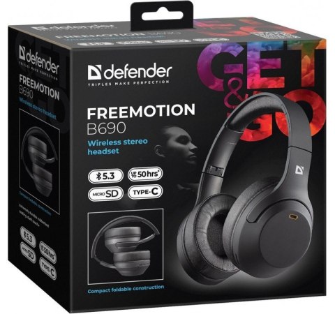 Defender Słuchawki bezprzewodowe nauszne FREEMOTION B690 Czarne Defender Słuchawki bezprzewodowe nauszne FREEMOTION B690 Czarne