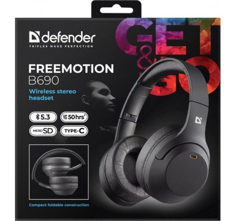 Defender Słuchawki bezprzewodowe nauszne FREEMOTION B690 Czarne Defender Słuchawki bezprzewodowe nauszne FREEMOTION B690 Czarne